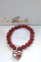 Lee Sands Red Coral Bead Bracelet- Stretch W/ 925 Heart Charm- W/Box NWOT - $24.74