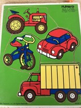 Vintage PlaySkool Wooden Puzzle 4 Pieces 180-04 Things with Wheels Made USA  - $21.49