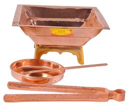 Pure Copper Hawan Kund Set Agnihotra Kit with Chimtha ,Achmani &amp; Plate - $44.47