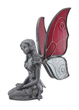 Kneeling Fairy Pewter Figurine Home Decor Mythical Desk Accessories Glass Wings - £19.77 GBP+