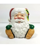 Fitz &amp; Floyd Laughing Santa Candleholder Jar Ceramic St Nick Candle Holder - $14.85