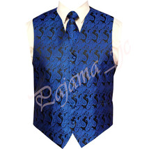 ROYAL Blue XS to 6XL Paisley Tuxedo Suit Dress Vest Waistcoat &amp; Neck tie... - £18.98 GBP+