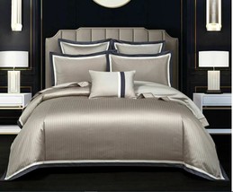 4pc Luxury Egyptian Cotton Grey/Dark Grey Stripped Queen King Duvet Cove... - $226.66+