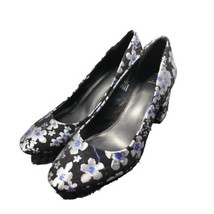 14th And Union Womens Shoe Shimmer Floral Black Silver Blue Block Chunky Heel - £15.52 GBP