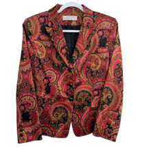Tahari Paisley Blazer Jacket Pink Black Size 12P Petite 3 Button Single Breasted - £23.64 GBP