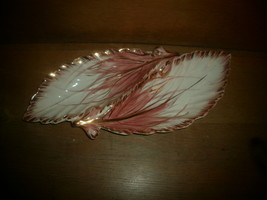 Pink ,  White  Gold Double Leaf Decorative Bowl  Trinket Holder, 14 1/2 &quot;  Italy - £15.00 GBP