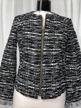 Nanette Lepore Fringe Trim Round Neck Woven Zip Blazer Jacket Women&#39;s Size 4p - £43.66 GBP