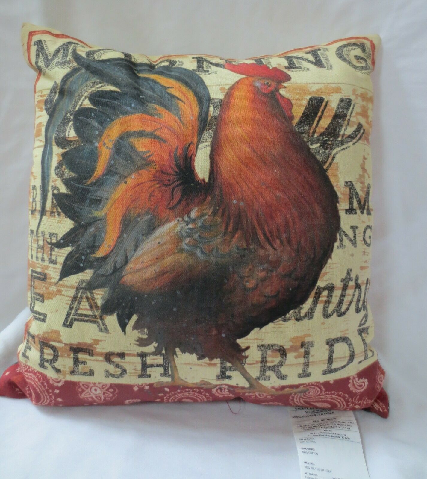 Colorful Rooster Decorative  Pillows Country Farmhouse or Rustic Decor 18" Sq - $15.00