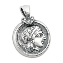  Goddess Athena &amp; Owl Tetradrachm - Sterling Silver Coin Pendant -M  - $42.00