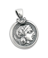  Goddess Athena & Owl Tetradrachm - Sterling Silver Coin Pendant -M  - $42.00