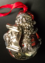 Santa Claus Christmas Ornament Metal Bright Red and Silver Bell Bottom Boxed - $8.99