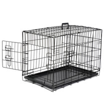 Durable Folding Metal Dog Crate Double Doors Pet Dog Crates Black Dog Cage 30&quot; - £59.83 GBP