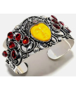 Garnet ArtDeco ArtNoveaux Mucha Bohemian Tribal BellyDance Ren Silver Cuff~ - $95.72 CAD
