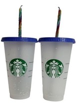 2X Starbucks Confetti Color Changing 2020 Reusable 24oz Tumbler With Straw - £23.94 GBP