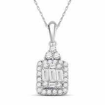 14kt White Gold Womens Baguette Diamond Square Cluster Pendant 1/3 Cttw - £265.63 GBP