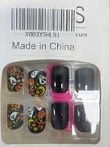 24 Pcs Black Short Square Press On Nails Skull Flower Halloween Full Cover - $178.41 MXN