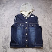 R4R Jeans Hooded Womens Large Denim Vest Dark Wash Sleeveless Casual Dis... - £23.20 GBP
