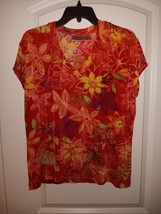 Chico&#39;s Travelers Sz.3 ( XL) Top Red Multi Floral Short Sleeve  - $21.31