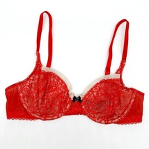 Victoria’s Secret Womens 34B Unlined Demi Bra Red Beige Lace Underwire Push Up  - £17.68 GBP