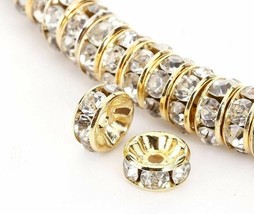 10 Spacer Beads Rhinestone Spacers Crystal Clear Gold 6mm Sparkle Jewelry  - $49.00 MXN