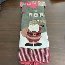 Winter Wonder Lane 48 Inch Tree Skirt Burlap and Fleece Santa Red Green Joy - £20.16 GBP