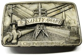 Vintage Belt Buckle 5 Year Safety Award City Public Service 1984 San Antonio - £30.74 GBP