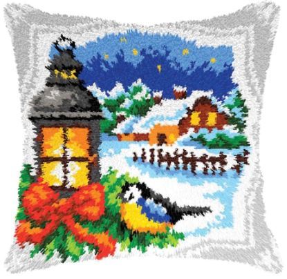 Primary image for Cushion Cover Rug Latch Hooking Kit, Bird Winter Scenery (43x43cm printed canvas