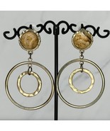 Chico&#39;s Cabochon Hoop Gold Tone Earrings Pierced Pair - £7.78 GBP