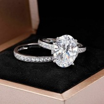 2.10 Ct Ovel Cut Diamond Ladies Engagement Bridal Ring Set 14K White Gol... - $1,508.84 MXN