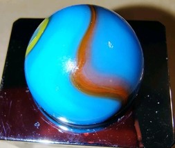 3 Peltier Glass? Blue/ Yellow Orange Ribbon Marbles - $181.70 MXN