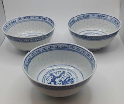 ASIAN VTG Chinese Jingdezhen Porcelain Rice Bowl Blue/White 4.5” Set Of 3 - £15.57 GBP