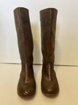 Kids Boots 4 Girl Shoes Child Knee High Boot Round Toe Snakeskin Brown Side Zip - £24.12 GBP