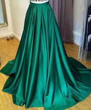 Emerald Green Taffeta Maxi Skirt Women Custom Plus Size Taffeta Pleated Skirt