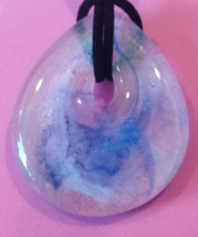 Sky Blue Smoke Teardrop Fused Glass Pendant Necklace Lampwork Blown Glas... - £23.98 GBP