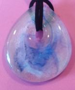 Sky Blue Smoke Teardrop Fused Glass Pendant Necklace Lampwork Blown Glas... - £23.97 GBP