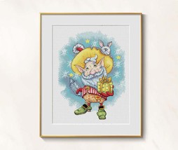 Elf cross stitch winter pattern pdf - Dwarf embroidery magician cross stitch  - £8.35 GBP