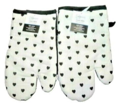 Oven Mitts Black Hearts on White 2pc Kitchen Valentine&#39;s Day Holiday Cot... - $280.01 MXN