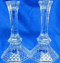 CANDLESTICKS 8 inches CRYSTAL 8 SIDED BASKET WEAVE BASE - $29.00