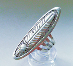Vintage Navajo Gibson Gene Sterling Silver Overlay Feather Ring, Sz 7, RARE!!! - £77.53 GBP