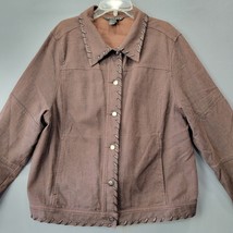 Spanner Women Jacket Size XL Brown Stretch Stitch Detail Long Sleeve Button Up - £12.03 GBP