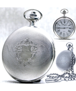 Pocket Watch Silver Color 51 MM for Men with Roman Numbers Dial Fob Chai... - $23.99