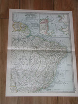 1897 Antique Dated Map Of Brazil Suriname French Guiana Rio De Janeiro Inset Map - $26.43