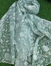 Sage Green Indian Organza Dupatta For Women with Sequins Embroidery- DP1025 - £23.59 GBP
