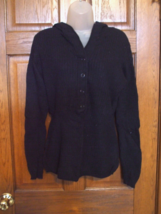 Old Navy Black Snap Front Stretch Knit Hooded Sweater - Size L - £14.79 GBP