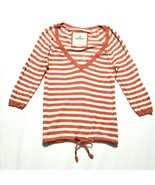 Y2K HOLLISTER Sweater Vtg S Baby Thin Knit Orange Stripe Top Drawstring ... - $39.55