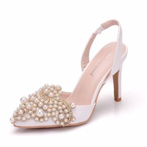 Crystal Queen Women Pumps 10CM High Heels Lace  Elegant Heeled Sexy Pointed Slin - £39.67 GBP