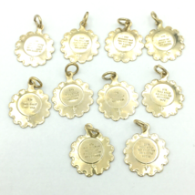 TEN COMMANDMENTS vintage gold-tone engraved flower charms - 3/4&quot; - £14.09 GBP