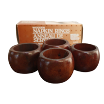 Wooden Napkin Rings Plain Wood Holders 1986 Taiwan 1.5&quot; Dia Boxed Set of 4 VTG - $4.89