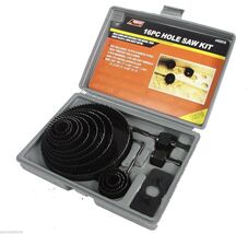 16PC Hole Saw Drill Bit Kit w/ Mandrels Saws w/ Case Wood Plastic Sheet ... - $18.99