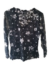 I.N.C. International Concepts Black Floral V-Neck Sheer Long Sleeves Blouse - £11.45 GBP